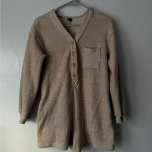 Beige Button-Up Knit Sweater